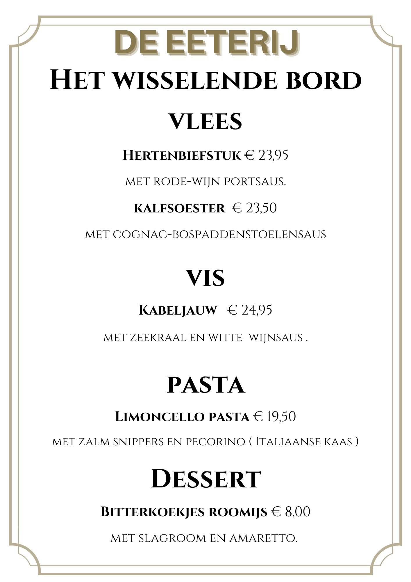 Goud Valentijnsdag Eten en Drinken Menu
